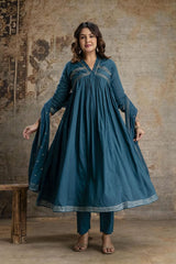 Embroidered Cotton Kurta With Pant & Dupatta