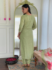 Printed Embroidery Cotton Blend Kurta With Pants & Dupatta