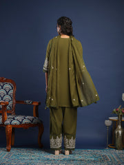 Embroidered Cotton Kurta With Pant & Dupatta