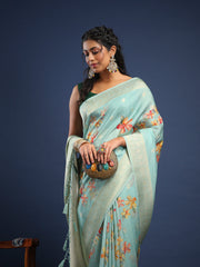 Floral Printed Tussar Unstitched Suit With Pant & Dupatta