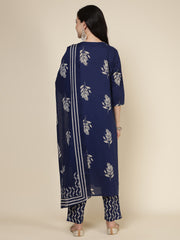 Printed Cotton Blend Kurta With Pants & Dupatta