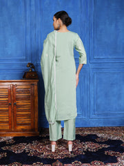 Printed Cotton Blend Kurta With Pants & Dupatta