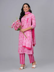Printed Cotton Blend Kurta With Pant & Dupatta