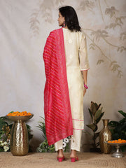 Banarasi Weave Tissue Kurta With Pants & Dupatta