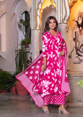 Printed Cotton Blend Kurta With Pants & Dupatta