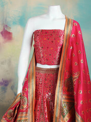 Banarasi Brocade Unstitched Lehenga Choli with Chevron Zari Weave Dupatta