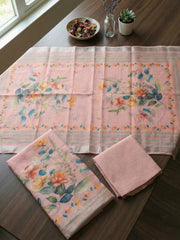 Printed Linen Blend Unstitched Suit With Pant & Dupatta