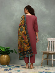 Printed Cotton Blend Kurta With Pants & Dupatta