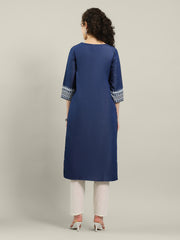 Neck Printed Denim Kurta