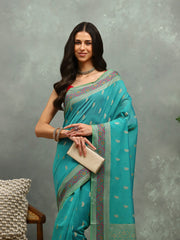 Resham Embroidered Cotton Blend Woven Saree