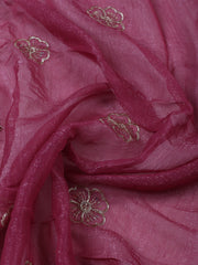 Embroidered Tissue Onion Pink Unstitched Suit With Pant & Dupatta