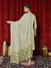 Printed Cotton Blend Kurta With Pants & Dupatta