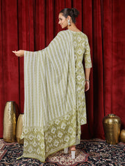 Printed Cotton Blend Kurta With Pants & Dupatta