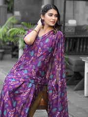 Printed Georgette Readymade Saree With Stitched Blouse