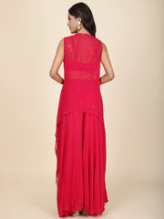 Resham Embroidery Georgette Crop Top With Sharara & Shrug