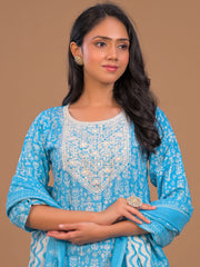 Printed Cotton Blend Kurta With Pants & Dupatta