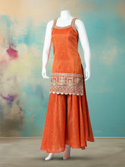 Woven Design Tissue Stitched Kurta With Sharara & Dupatta