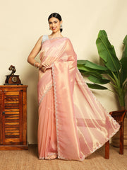Embroidered Tissue Pink Saree