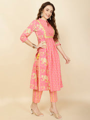 Floral Print Cotton Suit Set With Dupatta