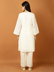 Neck Embroidery Cotton Blend Kurta With Pants