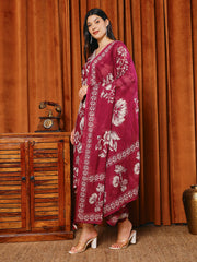Printed Cotton Blend Kurta With Pants & Dupatta