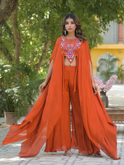 Embroidered Chinon Top With Plazzo