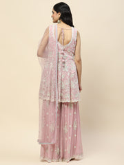 Resham Sequin Embroidered Georgette Kurta With Garara & Dupatta