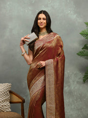 Stone Work Satin Embroidery Saree