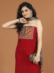 Neck Embroidered Chanderi Unstitched Suit Piece With Dupatta