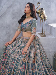 Resham Embroidery Tissue Unstitched Choli With Lehenga & Dupatta