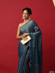 Plain Crepe Teal Blue Saree