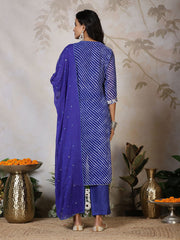 Embroidered Georgette Kurta With Pants & Dupatta
