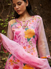 Printed Organza Kurta With Pant & Dupatta