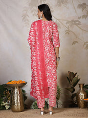 Printed Cotton Blend Kurta With Pants & Dupatta