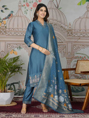 Embroidered Tissue Kurta With Pants & Dupatta