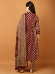Printed Cotton Blend Suit Set with Dupatta