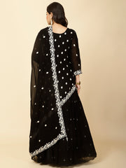 Resham Jaal Embroidery Georgette Kurta With Lehenga & Dupatta