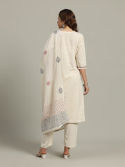 Printed Cotton Blend Kurta With Pants & Dupatta