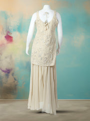 CutDana Embroidered Georgette Stitched Kurta With Sharara & Dupatta