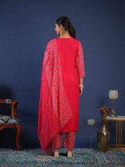 Printed Cotton Kurta With Pant & Dupatta