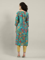 Printed Neck Embroidered Muslin Kurta