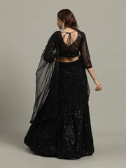 Sequin Embroidery Net Choli With Lehenga & Dupatta