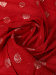 Embroidered Chanderi Cream-Red Unstitched Suit With Pant & Dupatta