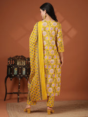 Printed Cotton Blend Kurta With Pant & Dupatta