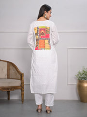 Neck Embroidery Cotton Blend Kurta With Pants & Dupatta
