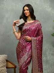 Stone Work Satin Embroidery Saree
