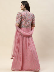 Resham Sequin Embroidery Georgette Gown Dress With Jacket