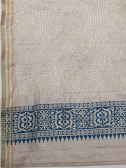 Printed Tussar Blue Beige Saree