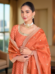 Banarsi Weave Tissue Kurta With Legging & Dupatta