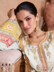 Embroidered Chinon Kurta With Plazzo & Dupatta
